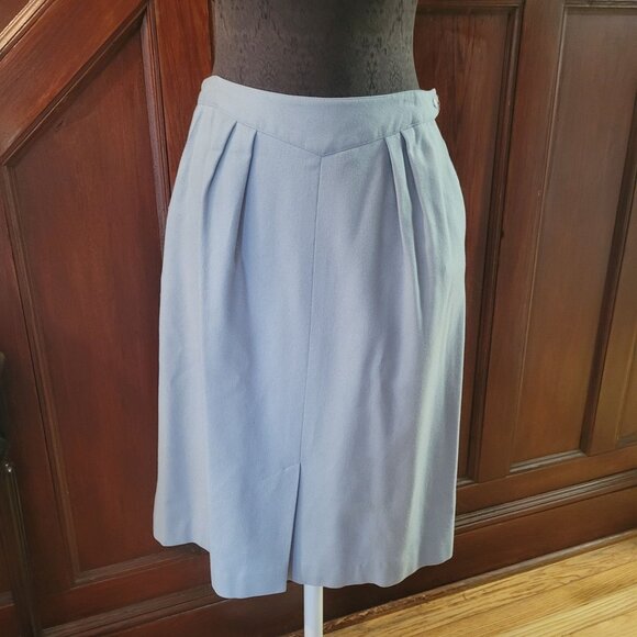 Vintage Pant Her Womens Light Blue Pleated Wool Blend Knee-Length Skirt Button W - Picture 1 of 8